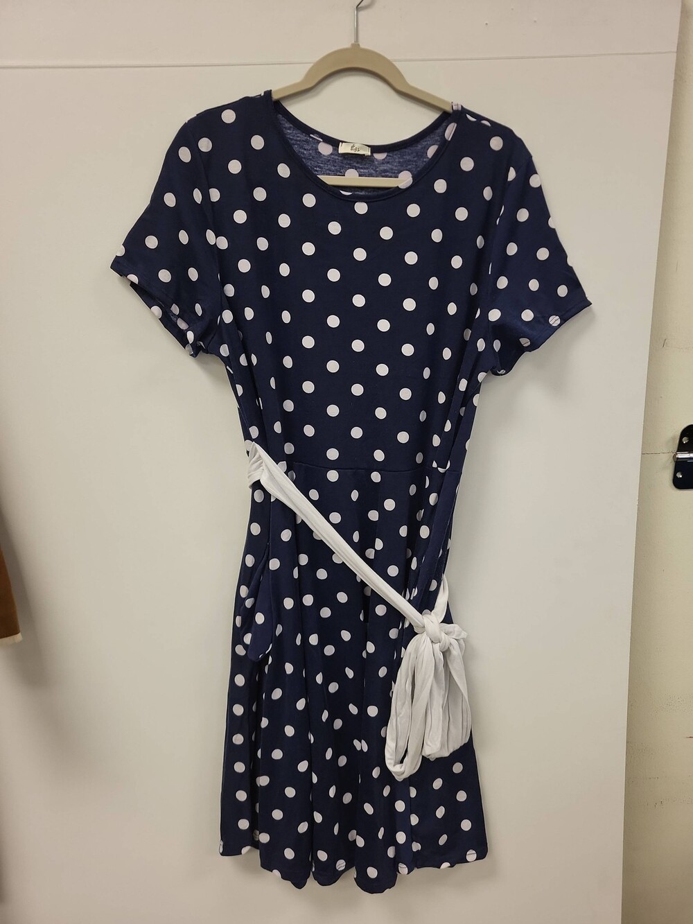 Ags Womens Dress 2XL Navy Blue Polka Dot Belt Short Sleeve Casual Summer
